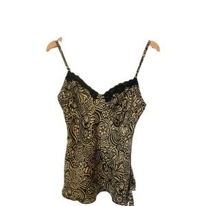 VTG In San Francisco Cami Size Small Silky Side Tie Tan Black US Made